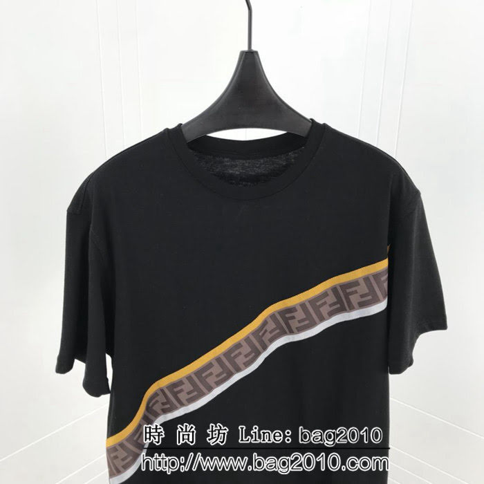 FENDI芬迪 19ss roma系列 定制復古織帶 ins爆款 黑色男短袖 ydi2120